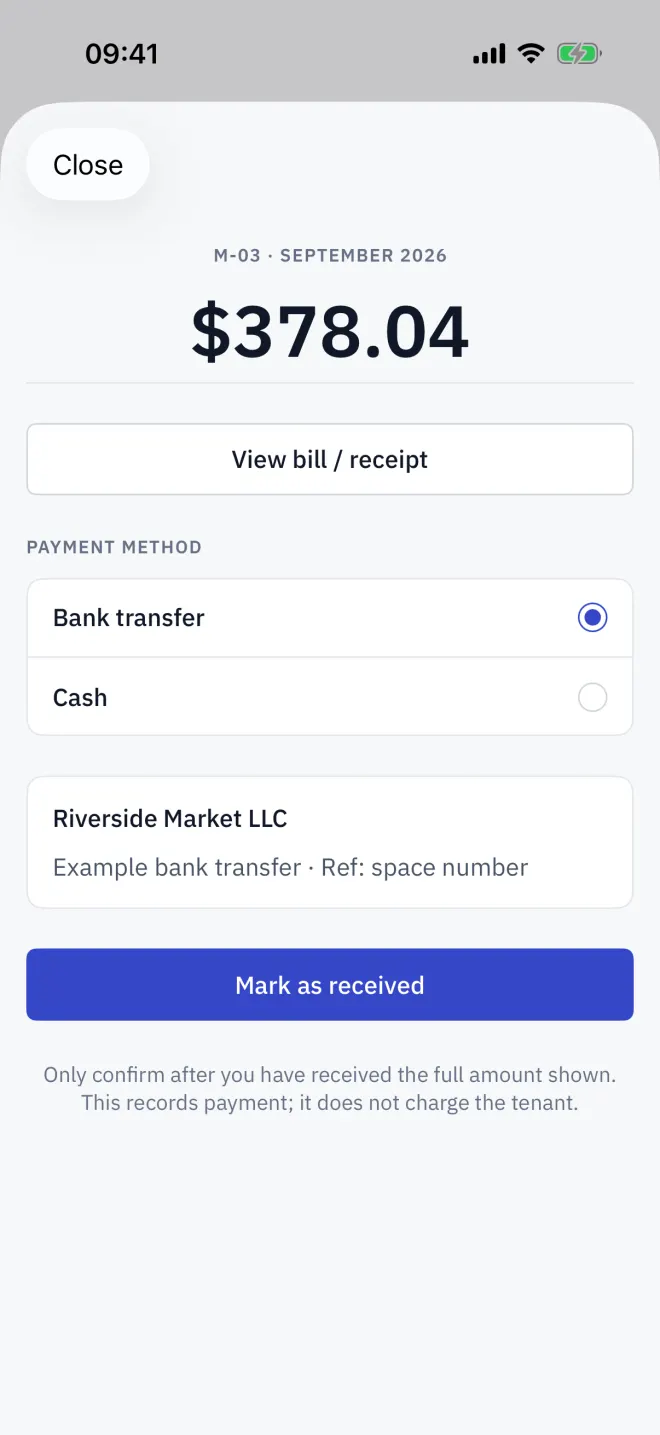 The payment sheet with a QR code carrying the exact amount.
