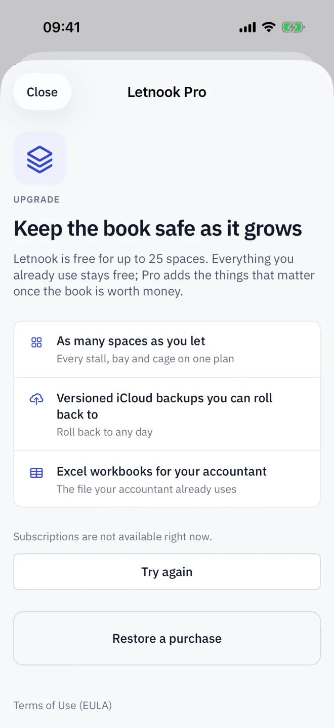 Letnook Pro, opened from Settings.