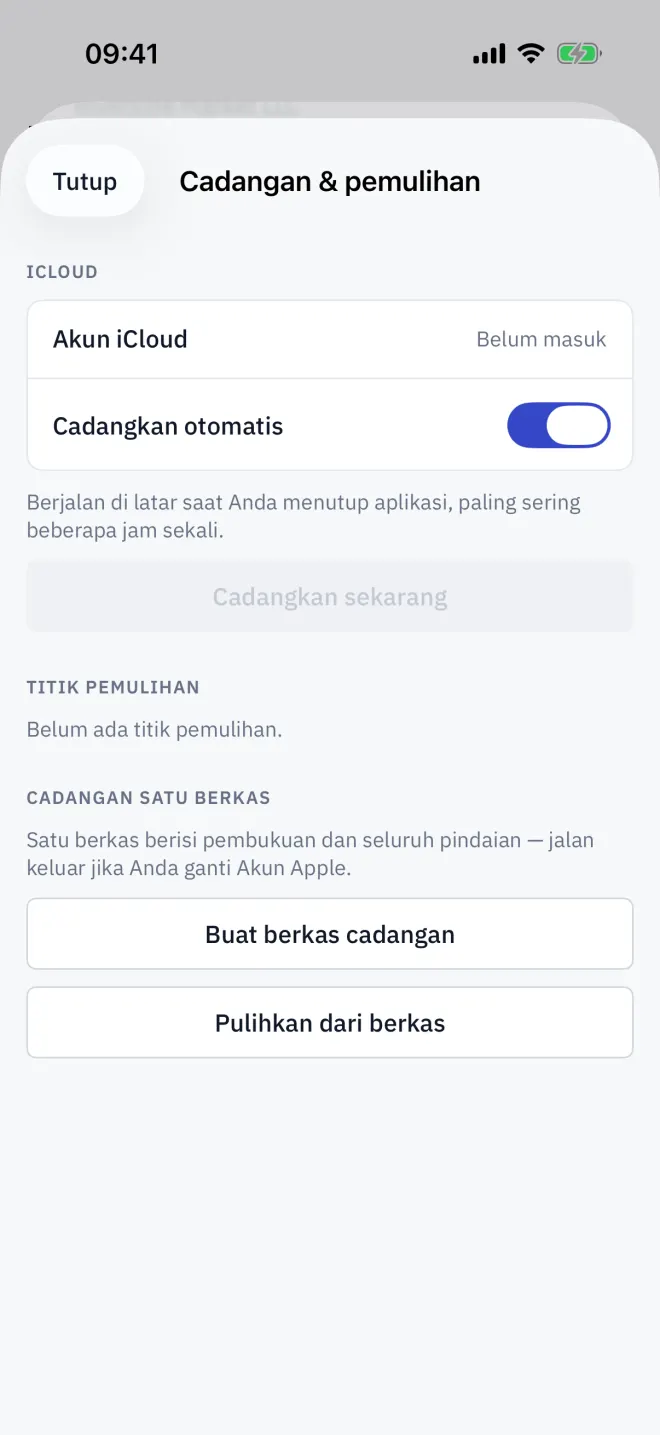 Cadangan & pemulihan dengan daftar titik pemulihan.