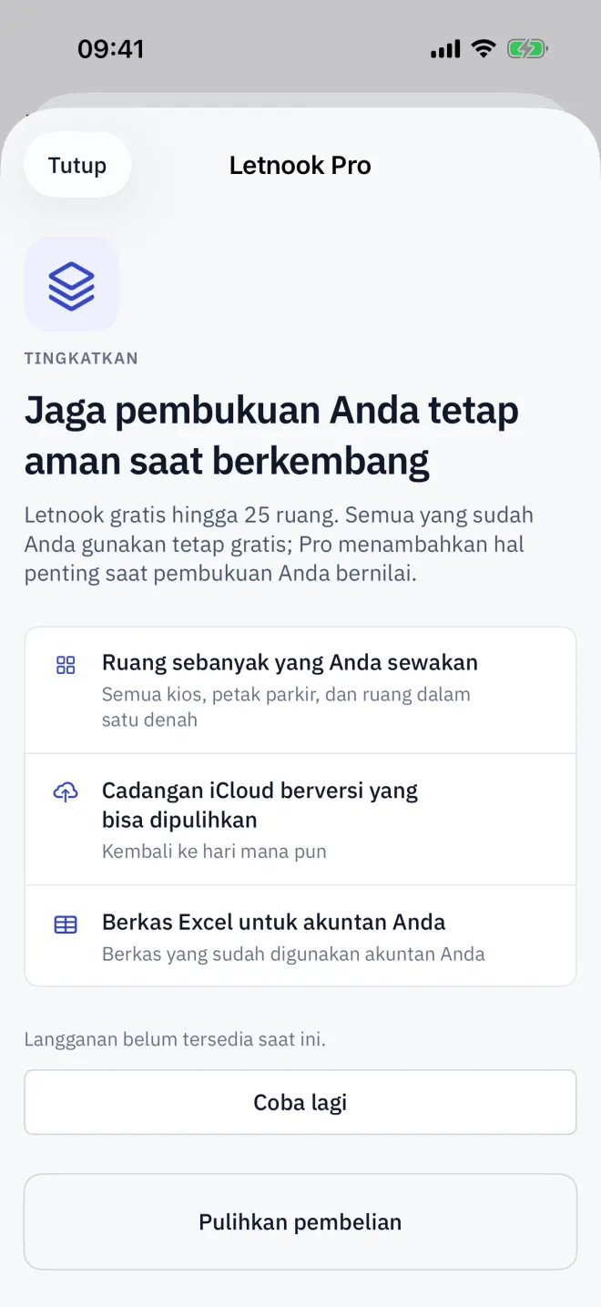 Letnook Pro, dibuka dari Pengaturan.